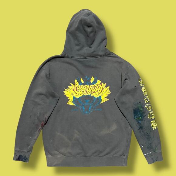 Graffiti Art Hoodie Distressed Paint Splatter Community Faded Gray Medium - Picture 1 of 11